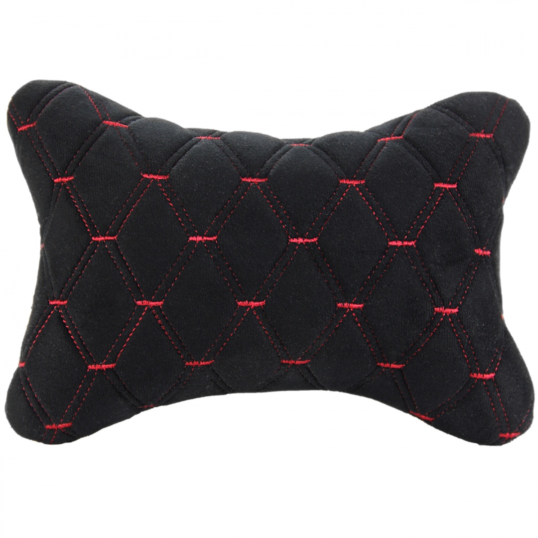 Подушка-подголовник"Nova Bright" на сиденье "косточка", черная с прострочкой красной ромбиками (26х17см)