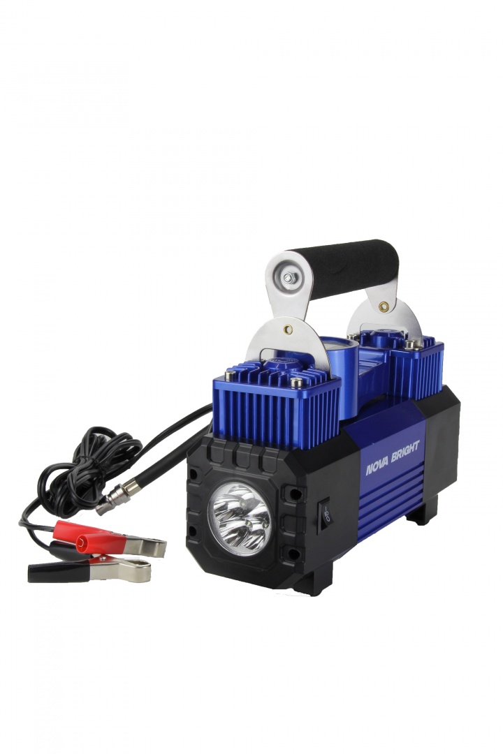 Компрессор "Nova Bright" АК-90 двухпоршневой, до 90 л/мин., 150 PSI, 12В, металл.корпус, пластик.кейс, цифровой ман., LED-фонарь, автостоп Компрессор "Nova Bright" АК-90 двухпоршневой, до 90 л/мин., 150 PSI, 12В, металл.корпус, пластик.кейс, цифровой ман., LED-фонарь, автостоп