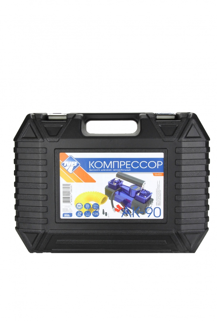 Компрессор "Nova Bright" АК-90 двухпоршневой, до 90 л/мин., 150 PSI, 12В, металл.корпус, пластик.кейс, цифровой ман., LED-фонарь, автостоп Компрессор "Nova Bright" АК-90 двухпоршневой, до 90 л/мин., 150 PSI, 12В, металл.корпус, пластик.кейс, цифровой ман., LED-фонарь, автостоп