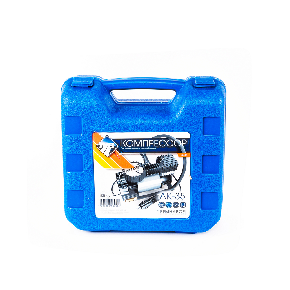 Компрессор "Nova Bright" АК-35, 35 л/мин., 150 PSI, 12В, металлический корпус, пластиковый кейс с инструментами Компрессор "Nova Bright" АК-35, 35 л/мин., 150 PSI, 12В, металлический корпус, пластиковый кейс с инструментами